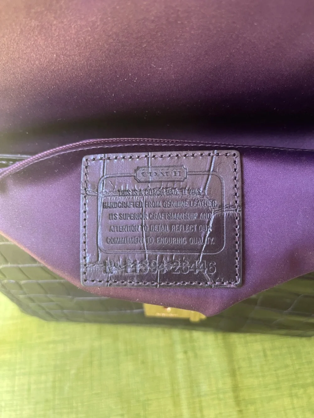 Coach Purple Croc-Embossed Leather Clutch with Gold-Tone Hardware - Picture 5 of 7